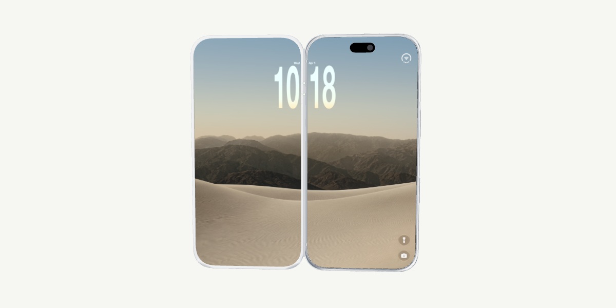 The iPhone2Duo flip case open beside an iPhone, showing the proposed expanded display.